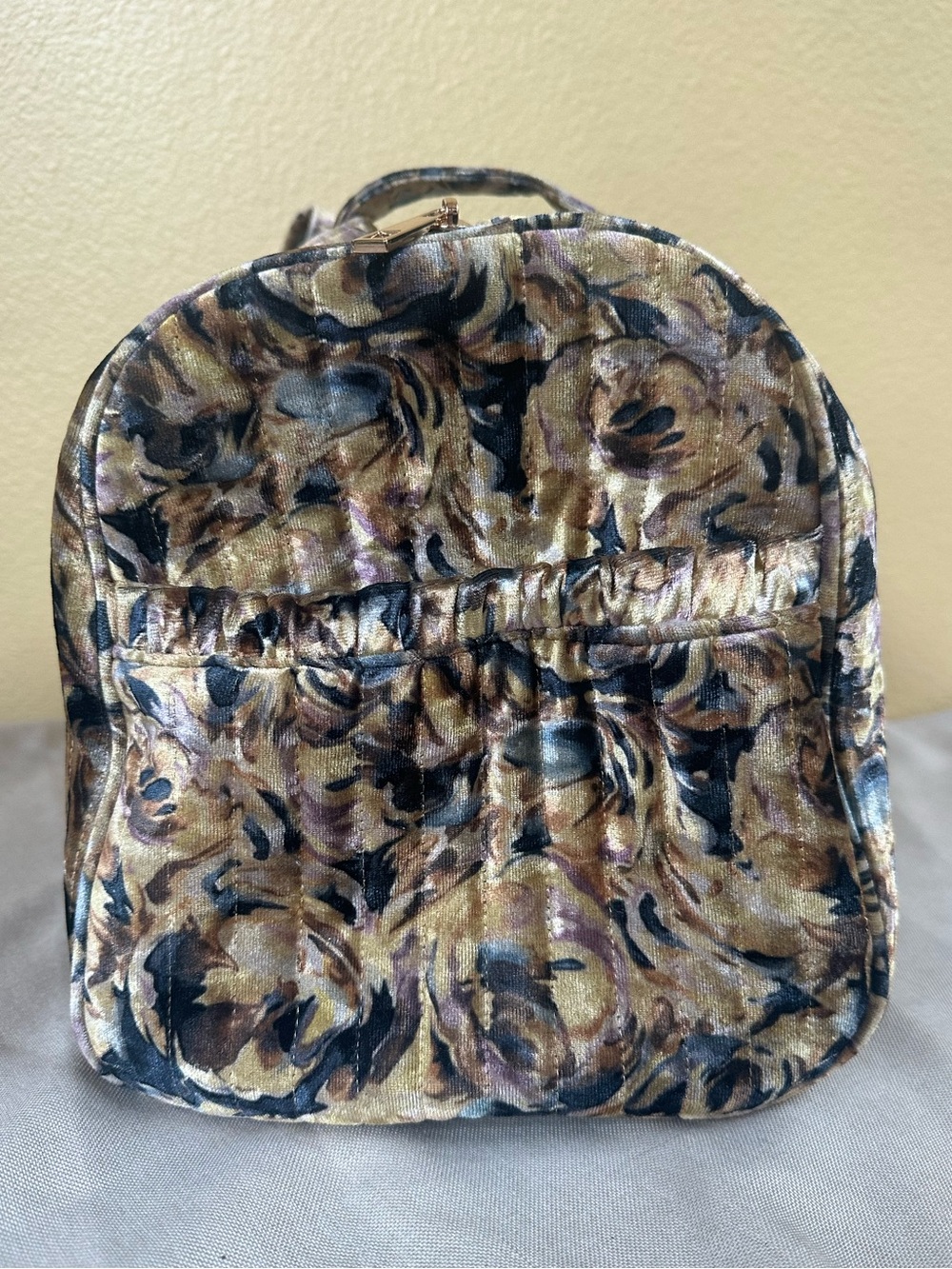 Anthropologie Gold Quilted Velvet Floral Weekender Overnight Travel Bag NWOT - Picture 8 of 12